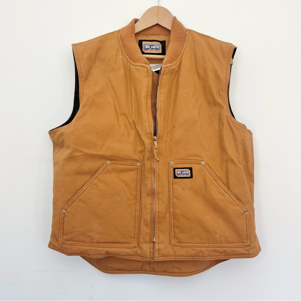 Vintage Big Smith Men's Brown Thick Canvas Workwear Vest Large Regular READ Note